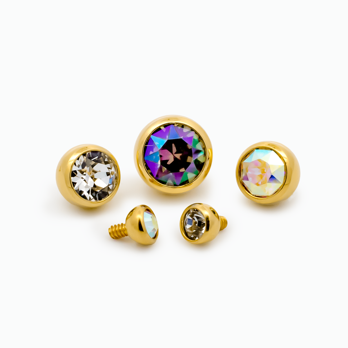Steel Internally Threaded Gold PVD Gem Ball 16G