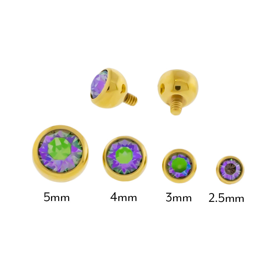 Steel Internally Threaded Gold PVD Gem Ball 16G