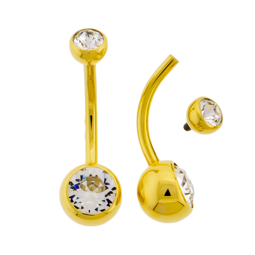 Steel Internally Threaded Double Gem Navel Ring W/ Gold PVD | Body Jewelry | Wiccan Center