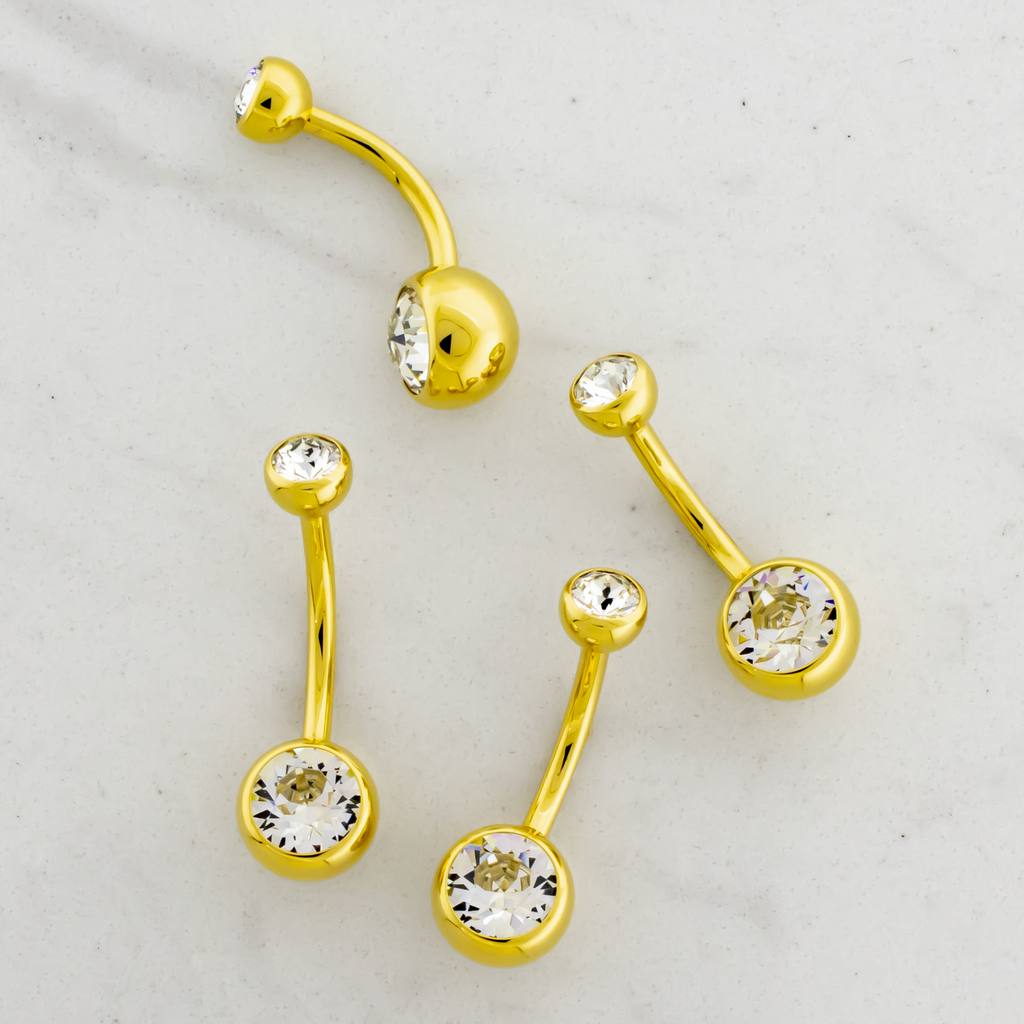 Steel Internally Threaded Double Gem Navel Ring W/ Gold PVD | Body Jewelry | Wiccan Center