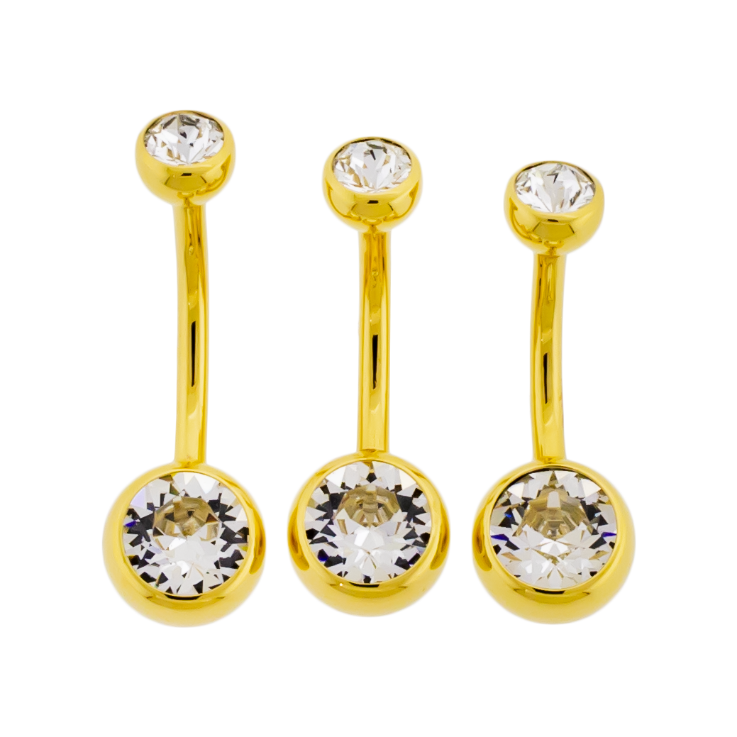 Steel Internally Threaded Double Gem Navel Ring W/ Gold PVD | Body Jewelry | Wiccan Center