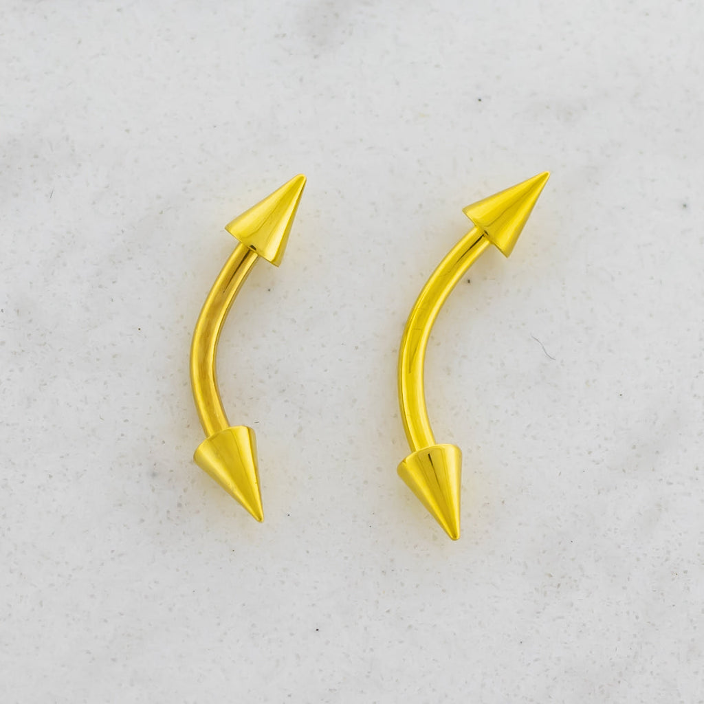Steel Externally Threaded Curved Barbell With Cones W/ Gold PVD | Body Jewelry | Wiccan Center