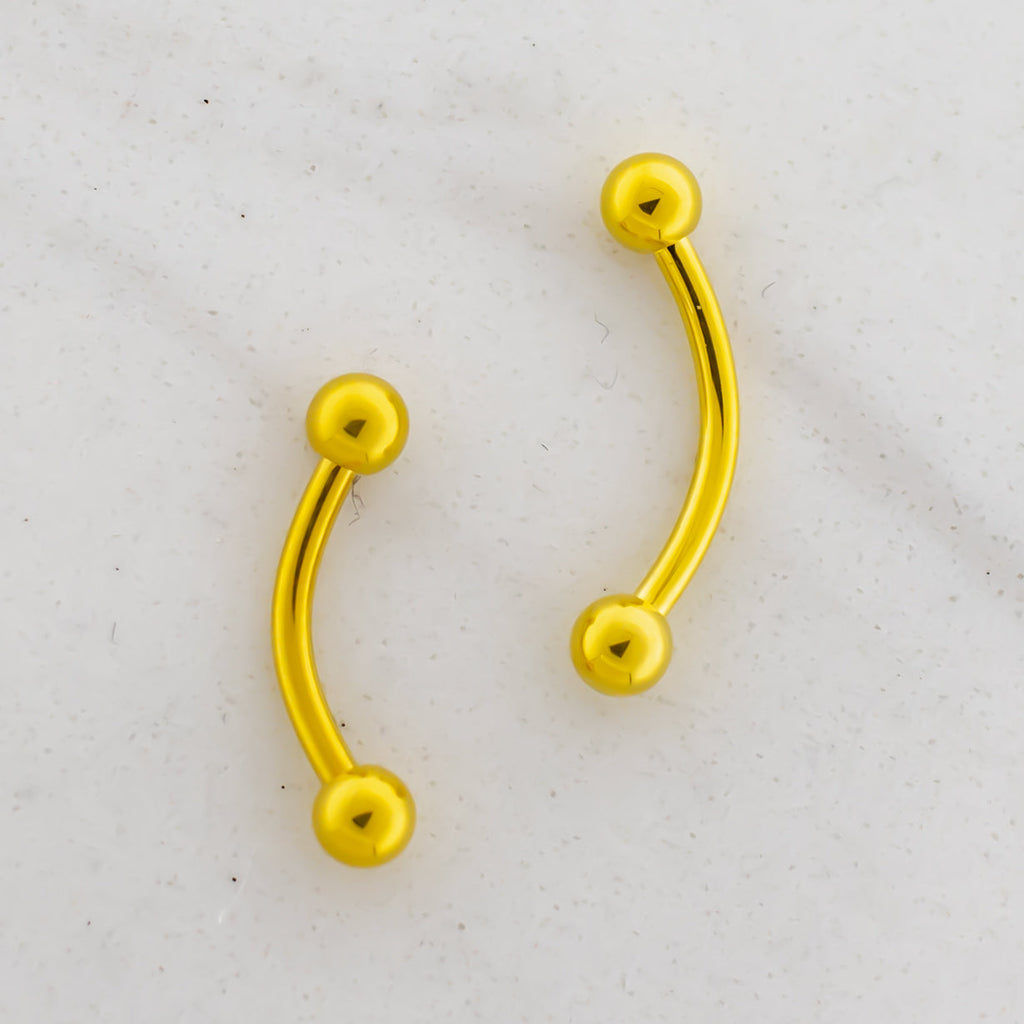 Steel Externally Threaded Curved Barbell W/ Gold PVD | Body Jewelry | Wiccan Center