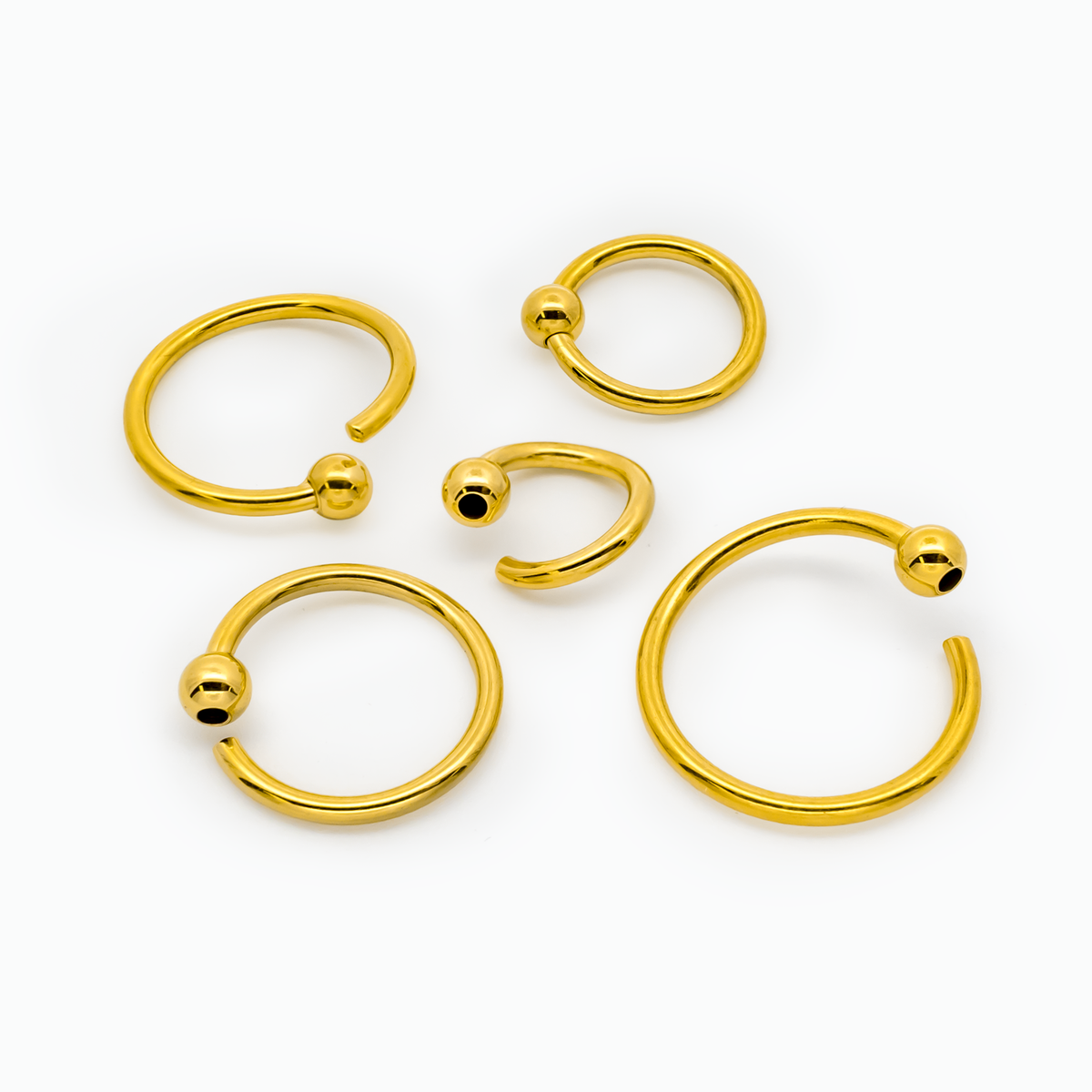 14G - 20G Gold Plated Steel Fixed Bead Captive Rings | Body Jewelry | Wiccan Center