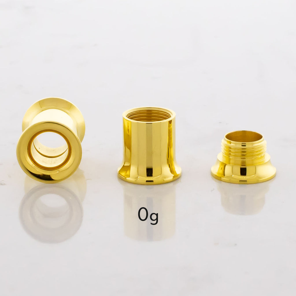 Gold Steel Double Flare Tunnels - Internally Threaded | Body Jewelry | Wiccan Center