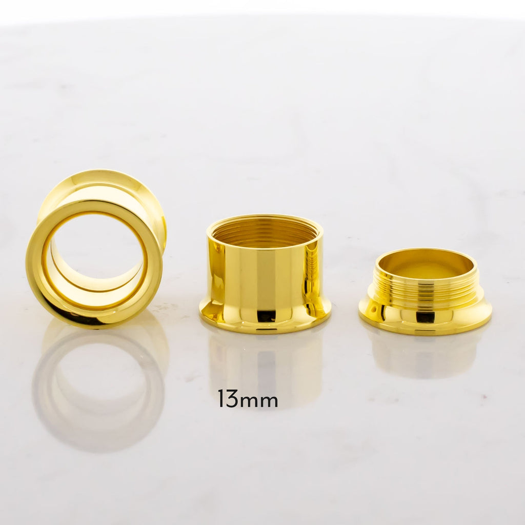 Gold Steel Double Flare Tunnels - Internally Threaded | Body Jewelry | Wiccan Center