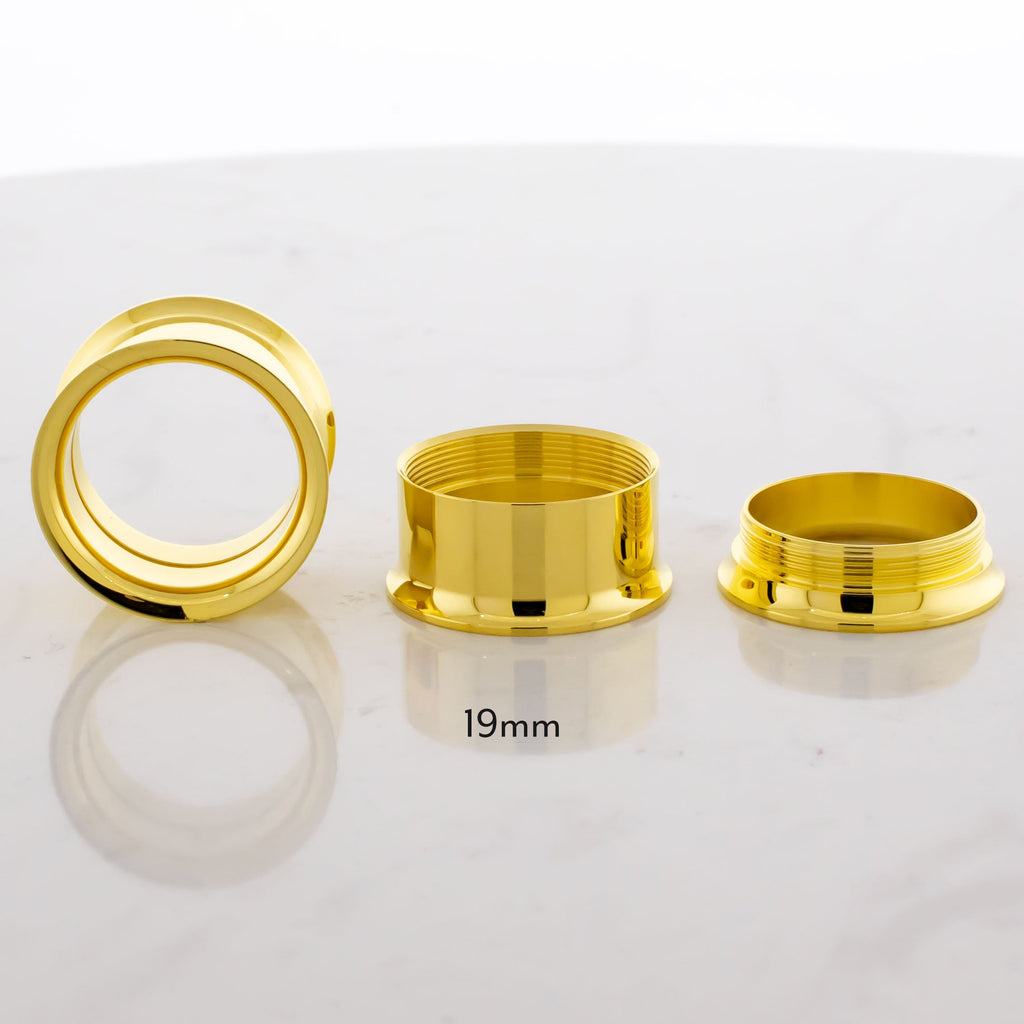 Gold Steel Double Flare Tunnels - Internally Threaded | Body Jewelry | Wiccan Center