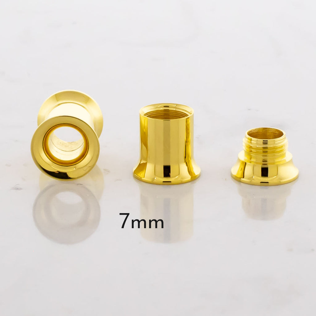 Gold Steel Double Flare Tunnels - Internally Threaded | Body Jewelry | Wiccan Center