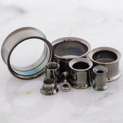 Hematite Steel Double Flare Tunnels - Internally Threaded | Body Jewelry | Wiccan Center