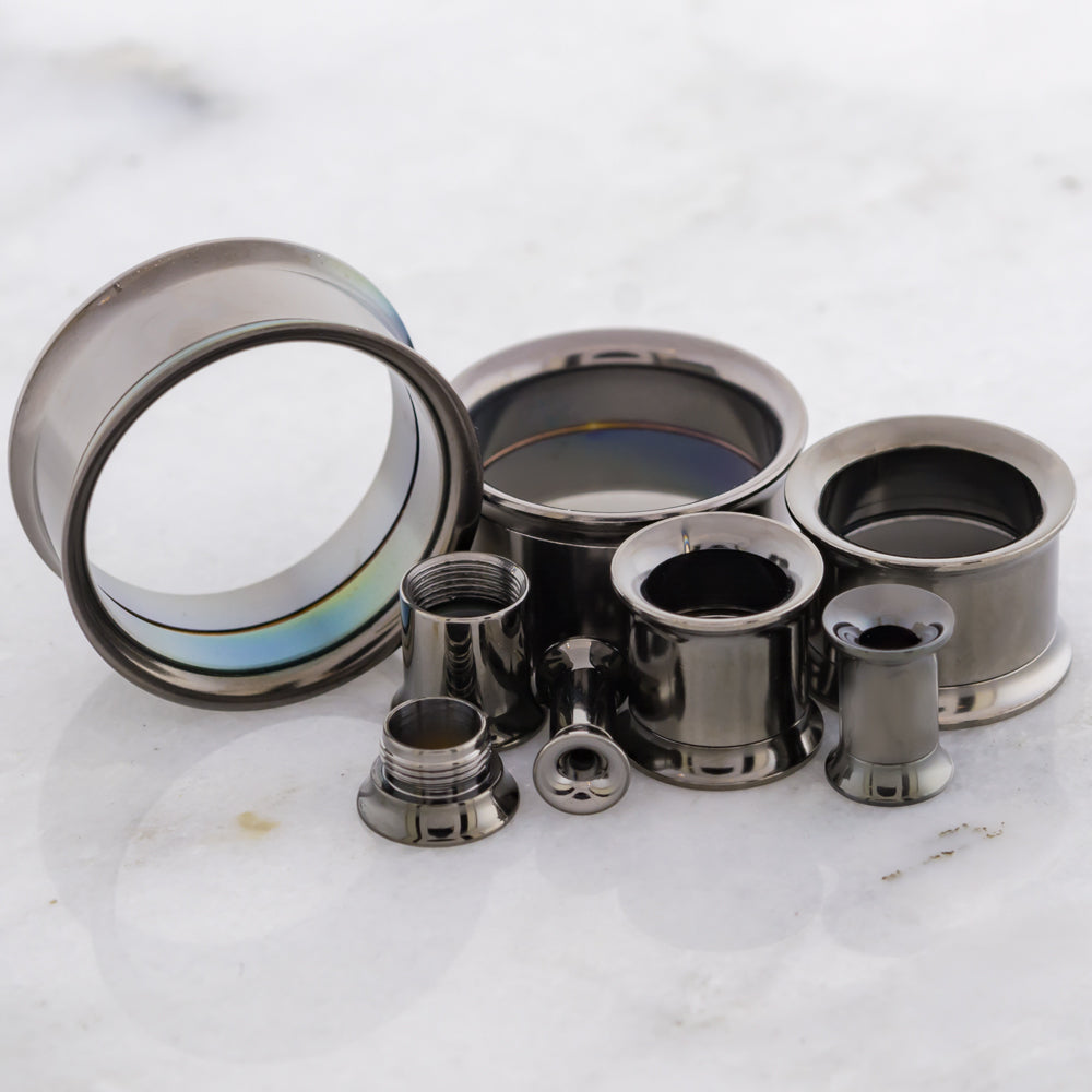 Hematite Steel Double Flare Tunnels - Internally Threaded | Body Jewelry | Wiccan Center