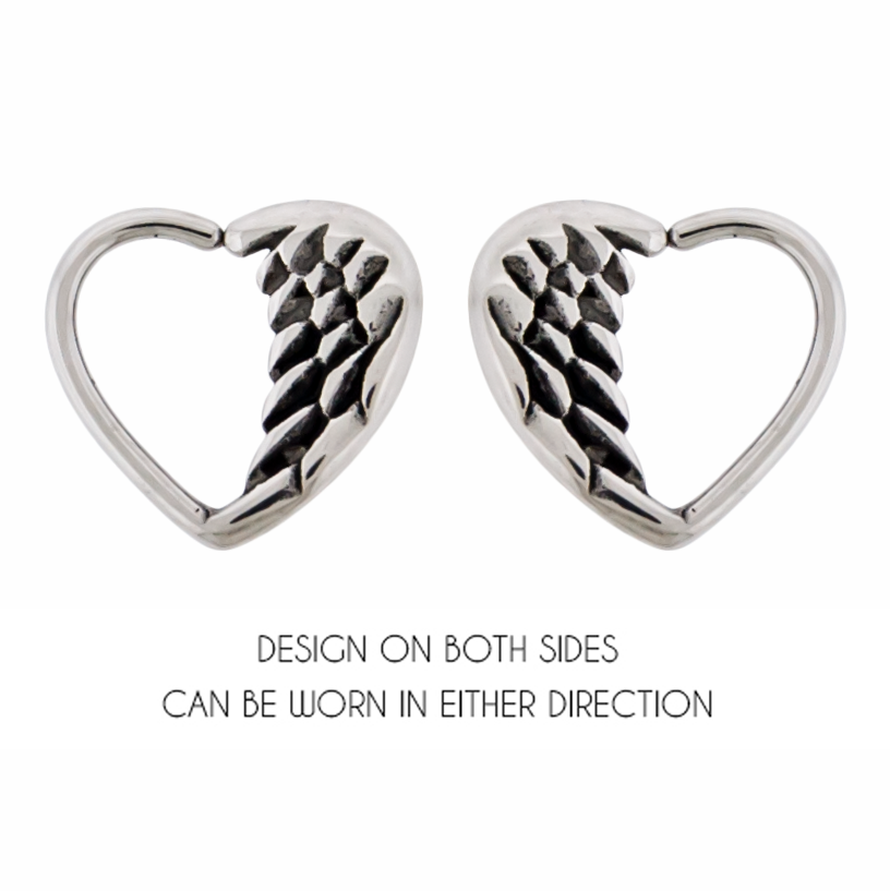 16G Steel Heart Angel Wing Seamless Ring | Body Jewelry | Wiccan Center
