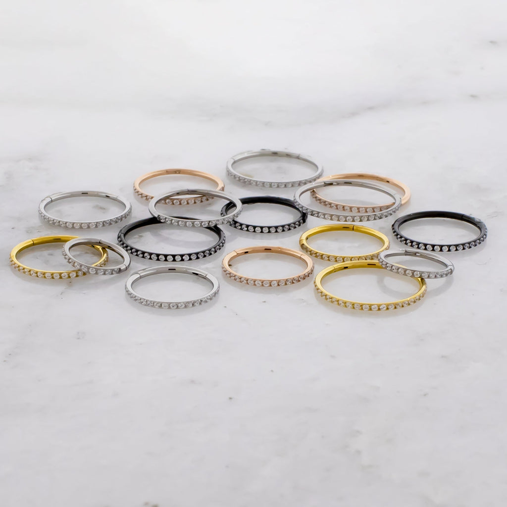 18G - 16G Steel Hinged Segment Rings With Clear Gems | Body Jewelry | Wiccan Center