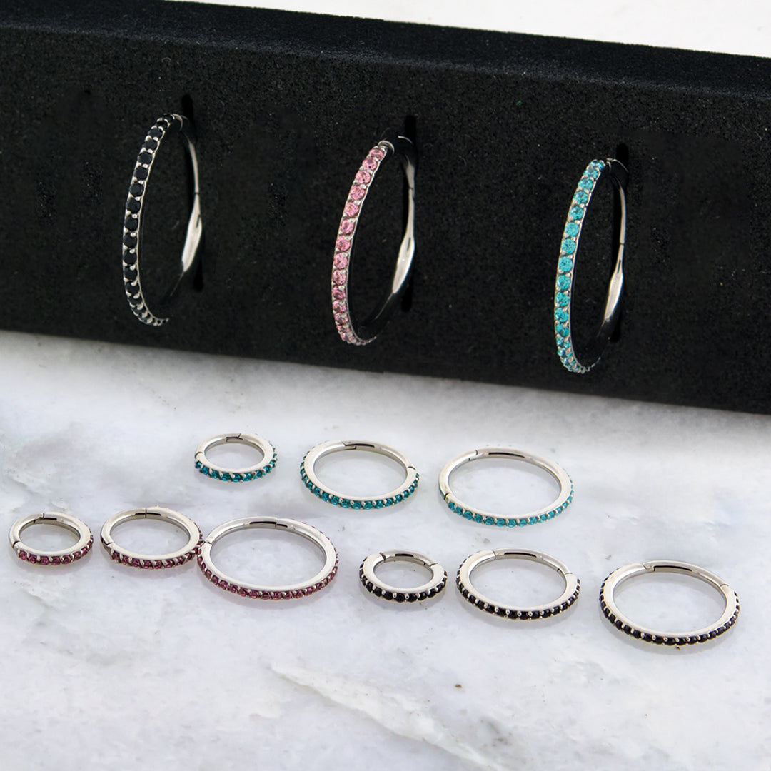 16G Steel Hinged Segment Rings With Colored Gems | Body Jewelry | Wiccan Center