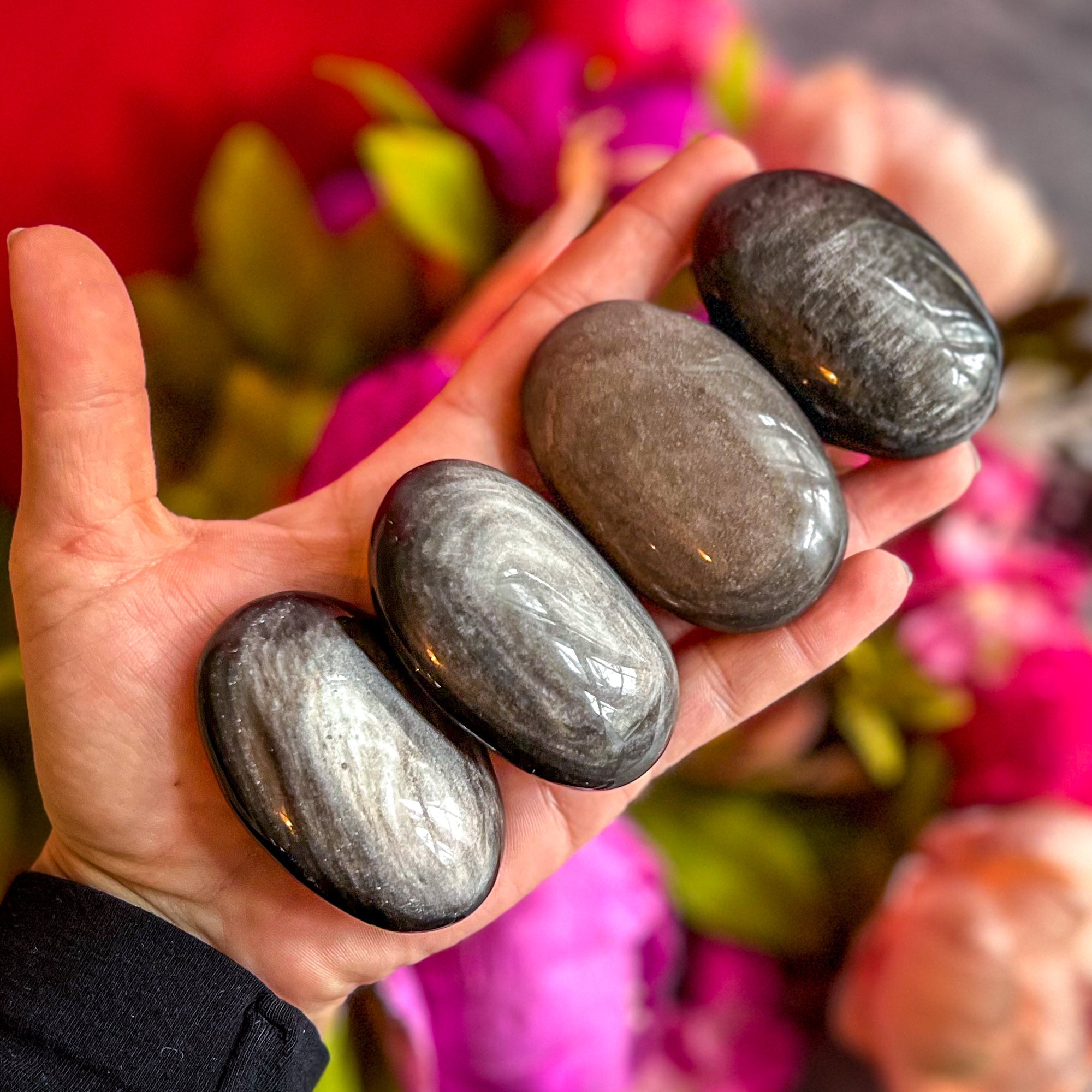 Silver Obsidian Palmstones | | Wiccan Center