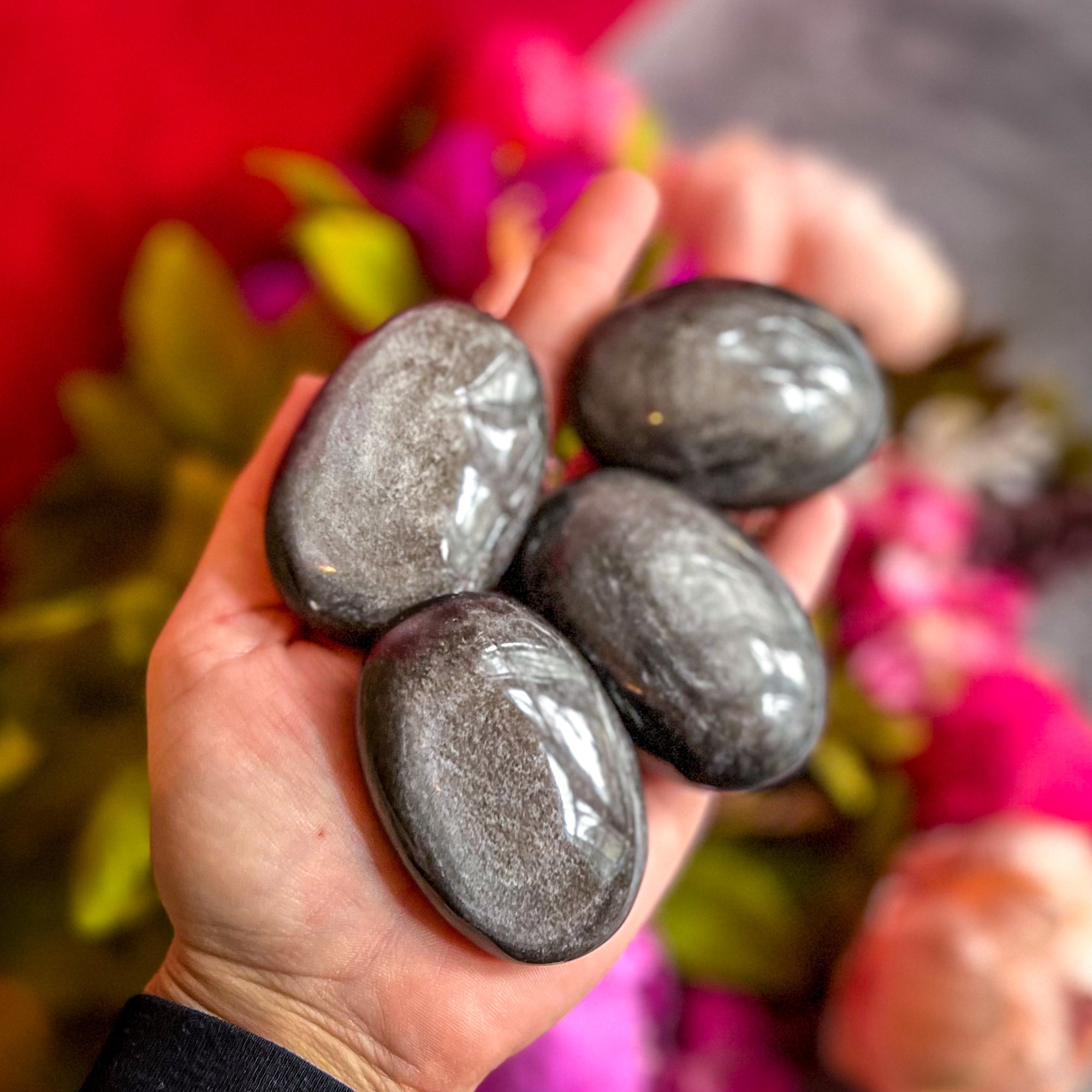 Silver Obsidian Palmstones | | Wiccan Center