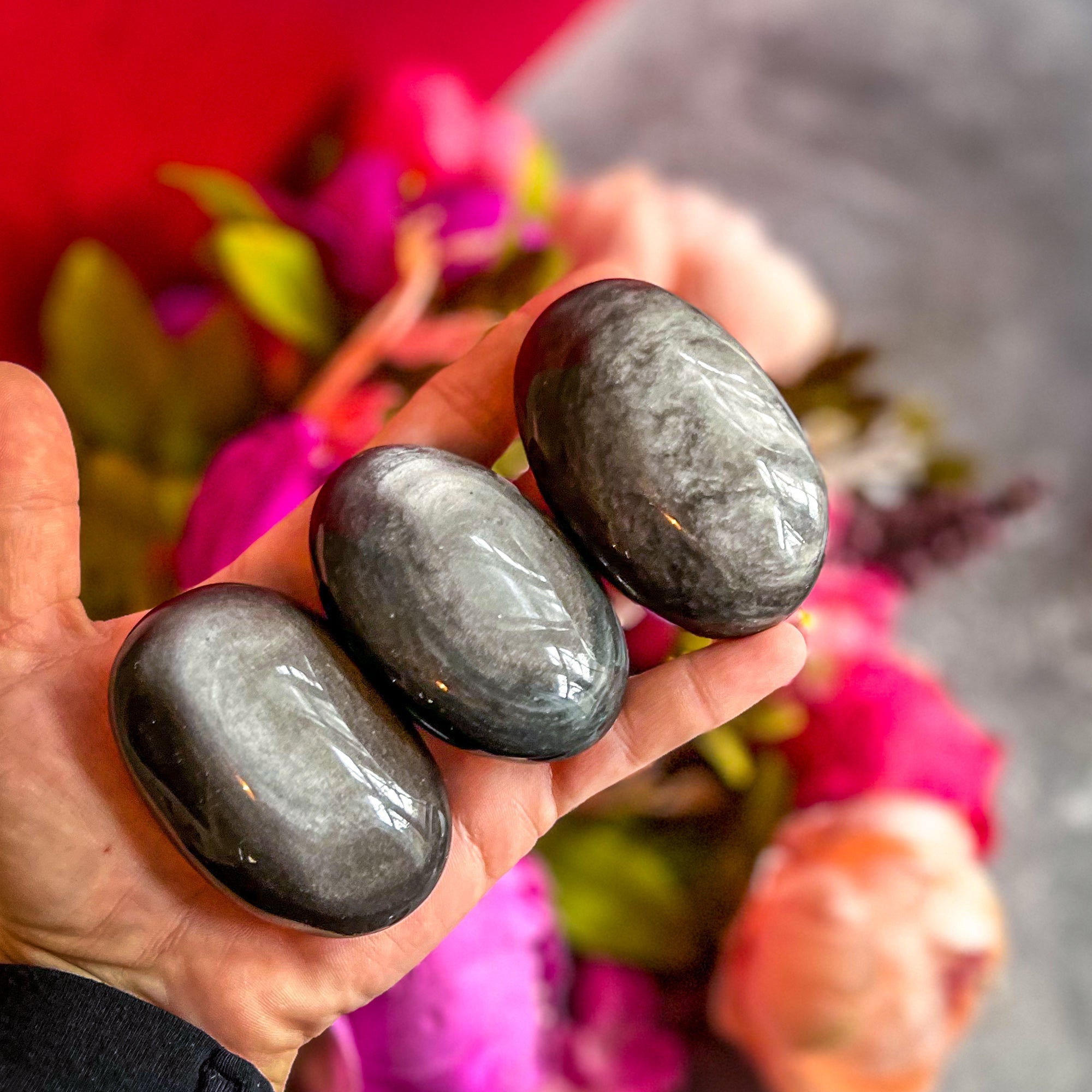 Silver Obsidian Palmstones | | Wiccan Center