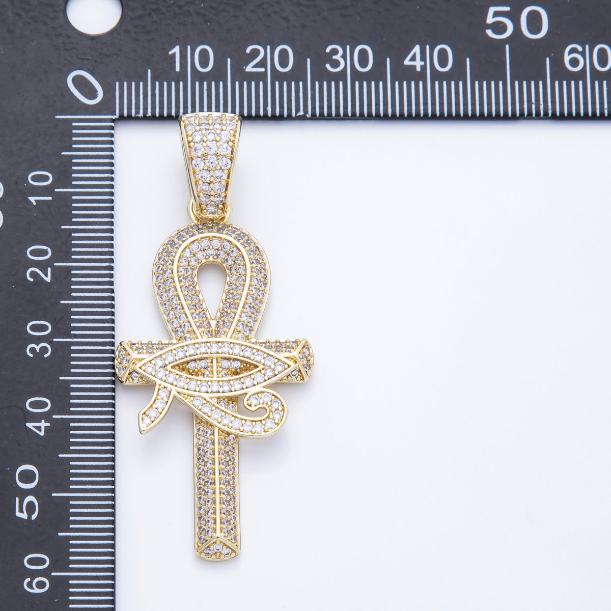 16K Gold Filled 48mm Micro Paved CZ Evil Eye Ankh Cross Religious Pendant | Charms-00209 | Charms & Pendants | Wiccan Center