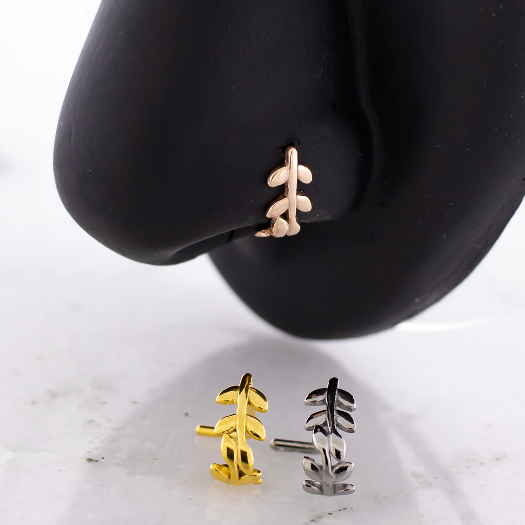 18G Nose Curve Double Leaf | Body Jewelry | Wiccan Center