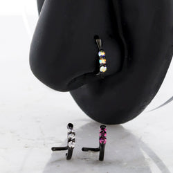 18G Triple Gem Black PVD Nose Curve | Body Jewelry | Wiccan Center