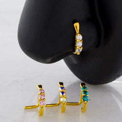 18G Triple Gem Gold PVD Nose Curve | Body Jewelry | Wiccan Center