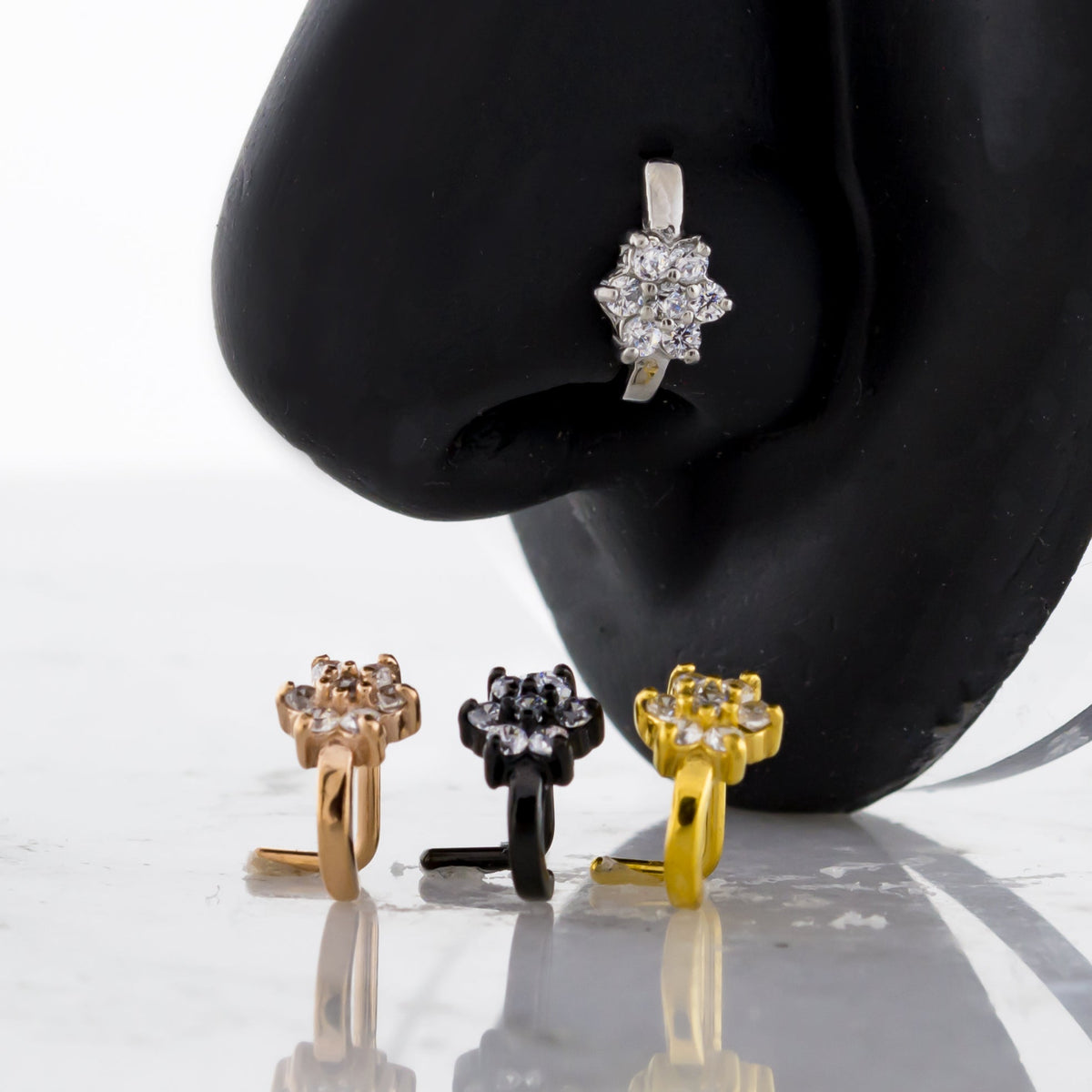 18G Gem Flower Nose Curve | Body Jewelry | Wiccan Center