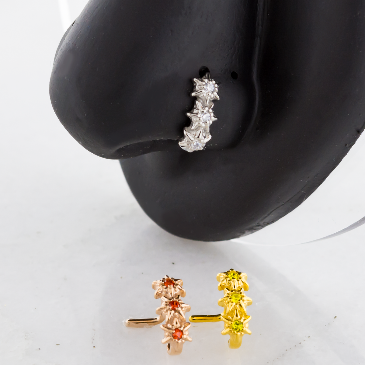 18G Triple Gem Sun Nose Curve | Body Jewelry | Wiccan Center