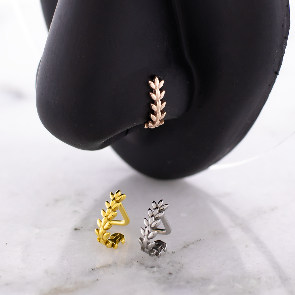 18G Floral Leaf Nose Curve | Body Jewelry | Wiccan Center