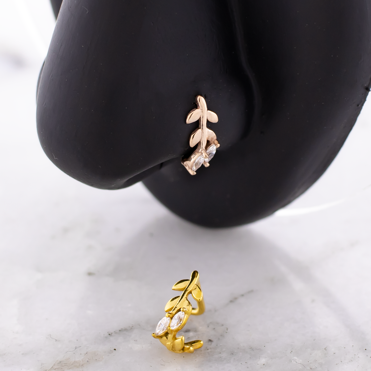 18G Leaf Wrap With Gem Nose Curve | Body Jewelry | Wiccan Center