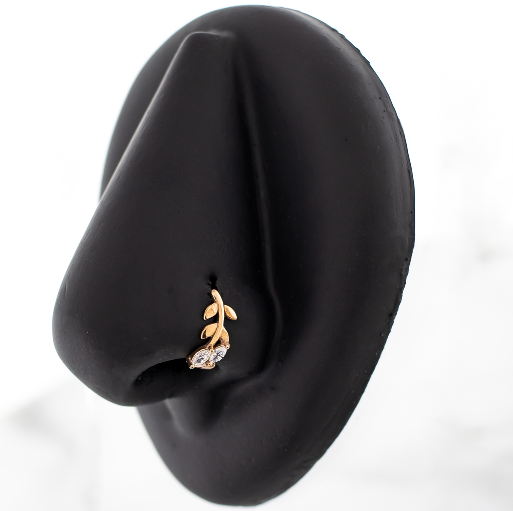 18G Leaf Wrap With Gem Nose Curve | Body Jewelry | Wiccan Center