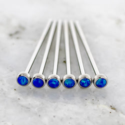 Steel Bezel Set Blue Opal Nose Pin | Body Jewelry | Wiccan Center