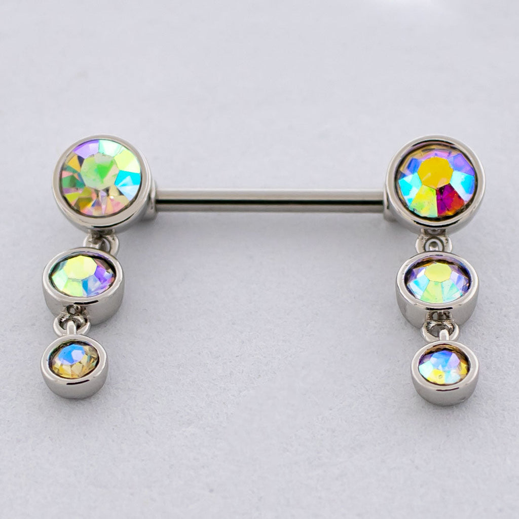 14G Triple Gem Drop Nipple Barbell | | Wiccan Center