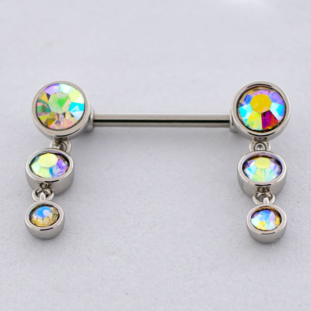 14G Triple Gem Drop Nipple Barbell | | Wiccan Center