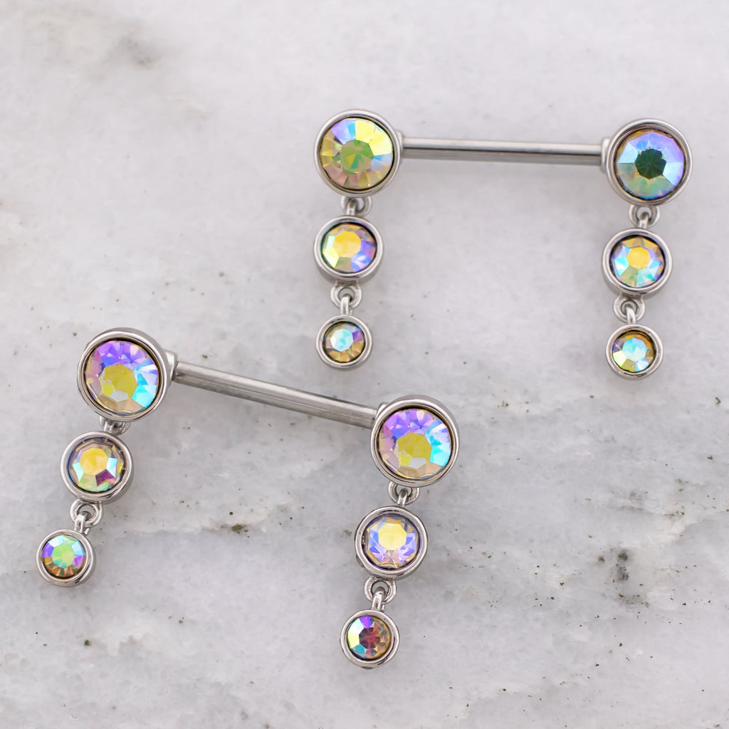 14G Triple Gem Drop Nipple Barbell | | Wiccan Center
