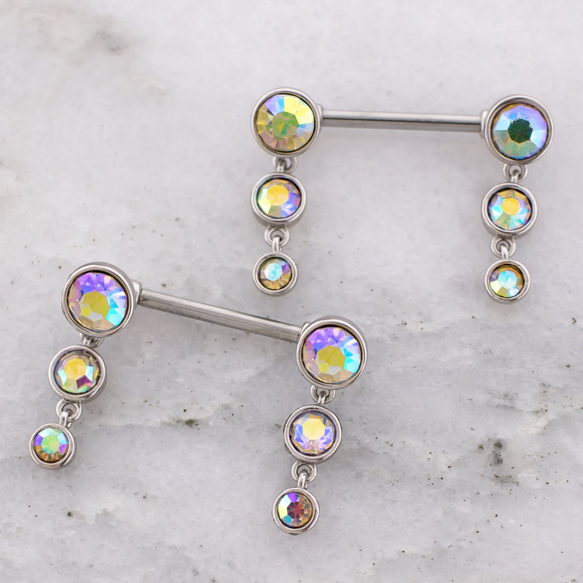14G Triple Gem Drop Nipple Barbell | | Wiccan Center