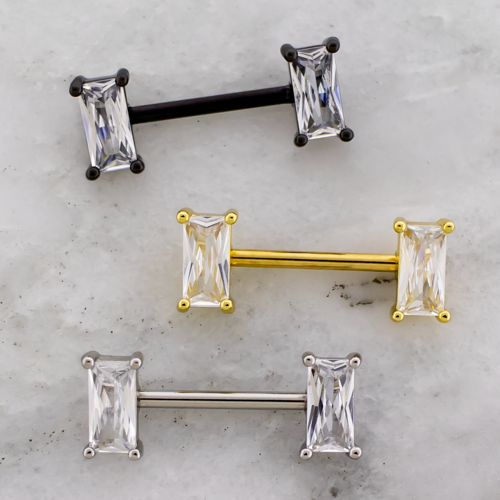 14G Baguette Gem Nipple Barbell | | Wiccan Center