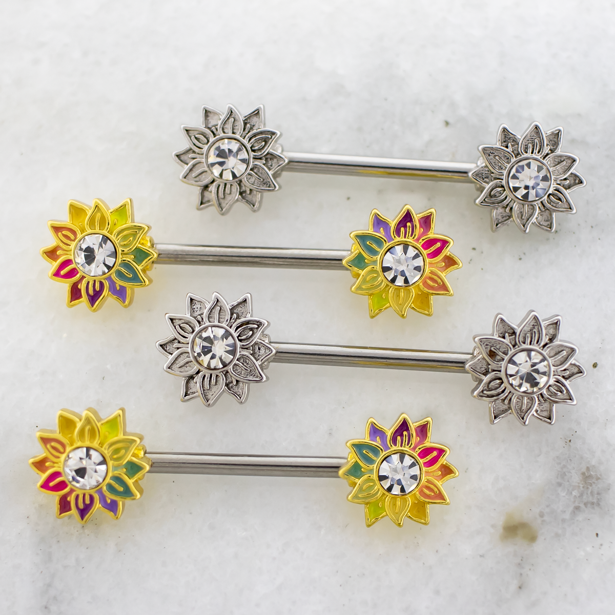 14G Sunflower Nipple Barbell | | Wiccan Center