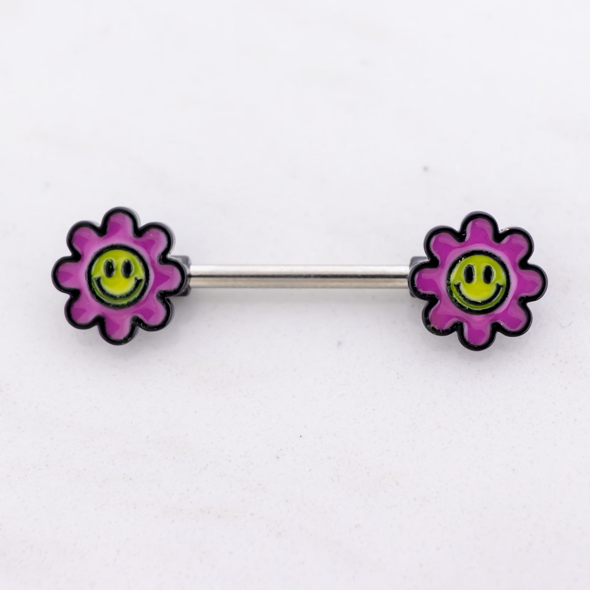 14G Nipple Barbell - Pink Glow in the Dark Flower | Body Jewelry | Wiccan Center