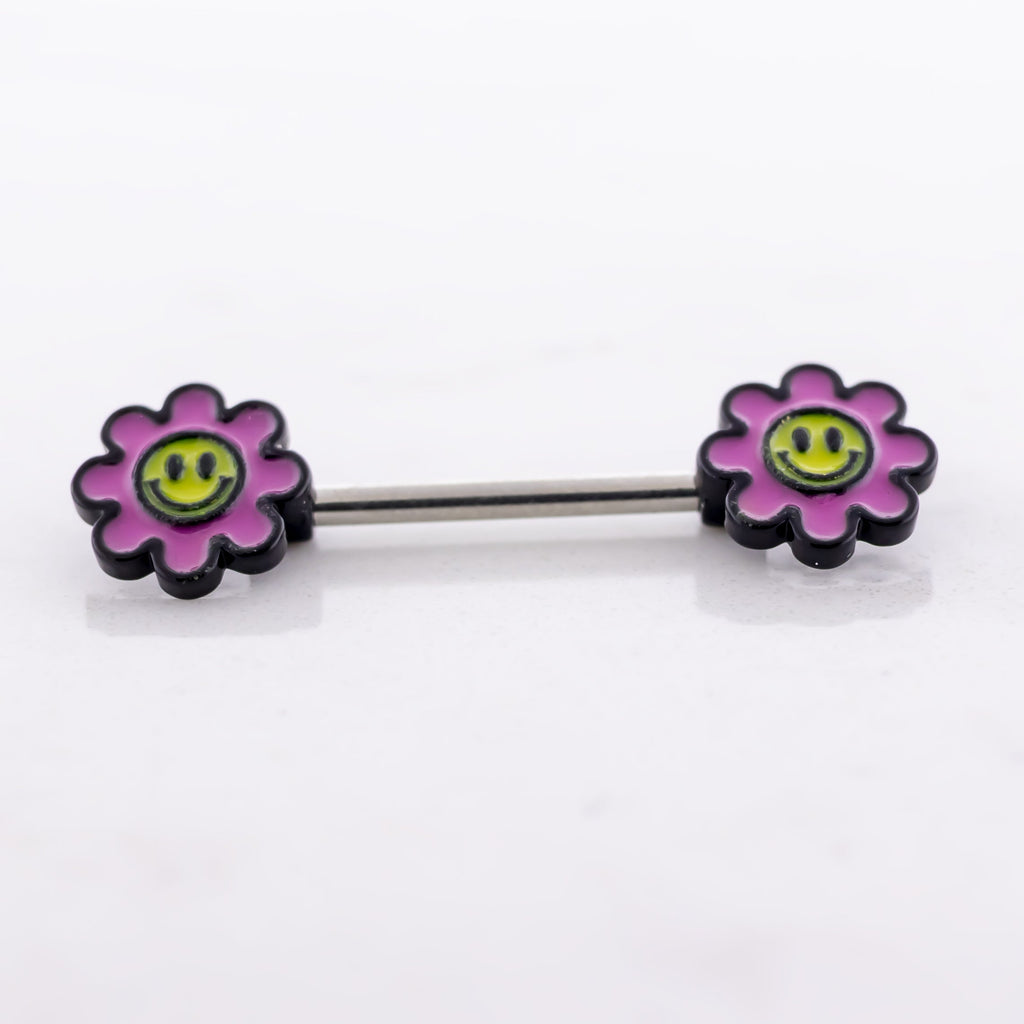 14G Nipple Barbell - Pink Glow in the Dark Flower | Body Jewelry | Wiccan Center