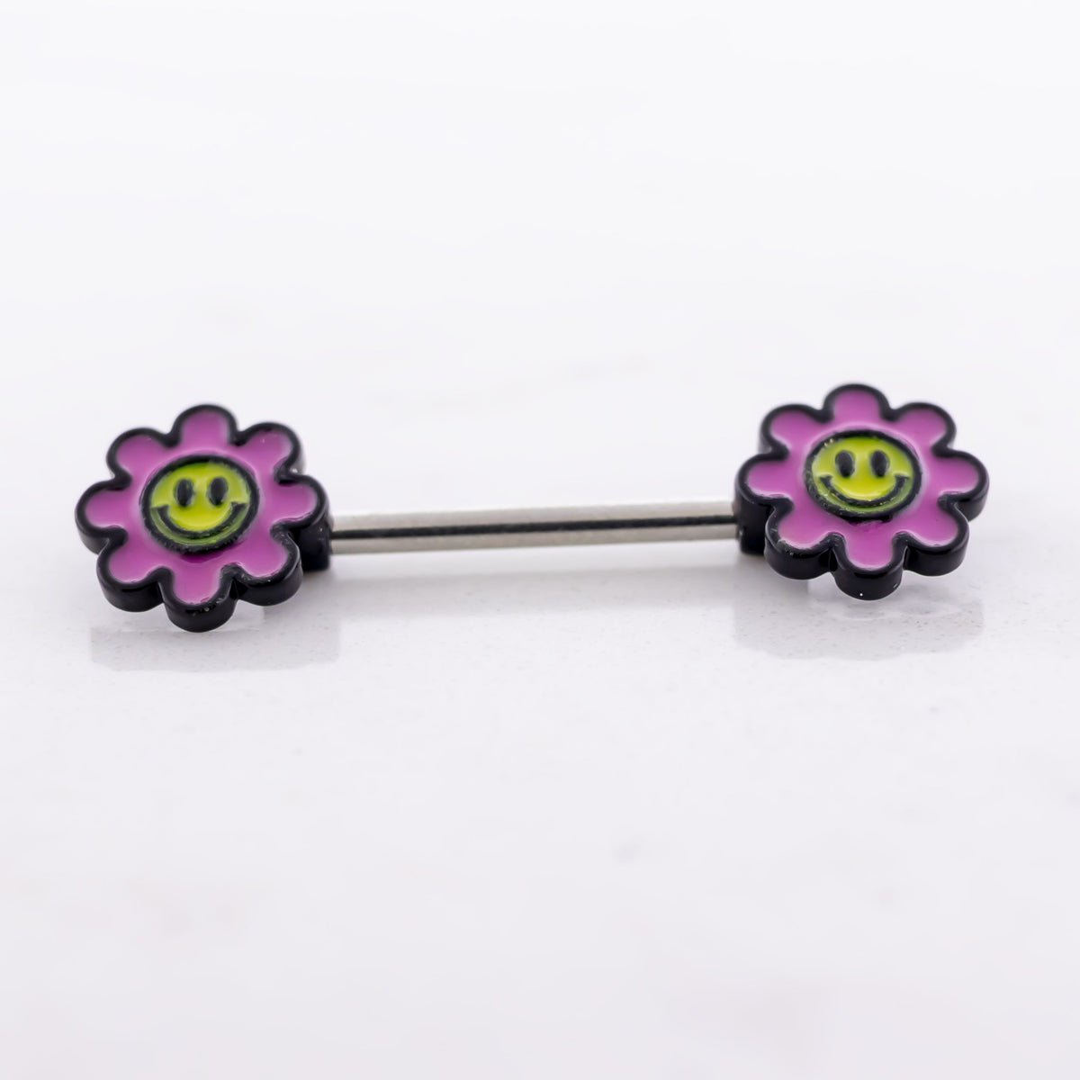 14G Nipple Barbell - Pink Glow in the Dark Flower | Body Jewelry | Wiccan Center