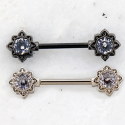 14G Flower Cut Gem Nipple Barbell | Body Jewelry | Wiccan Center