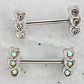 14G Triple Gem Heart Nipple Barbell | | Wiccan Center