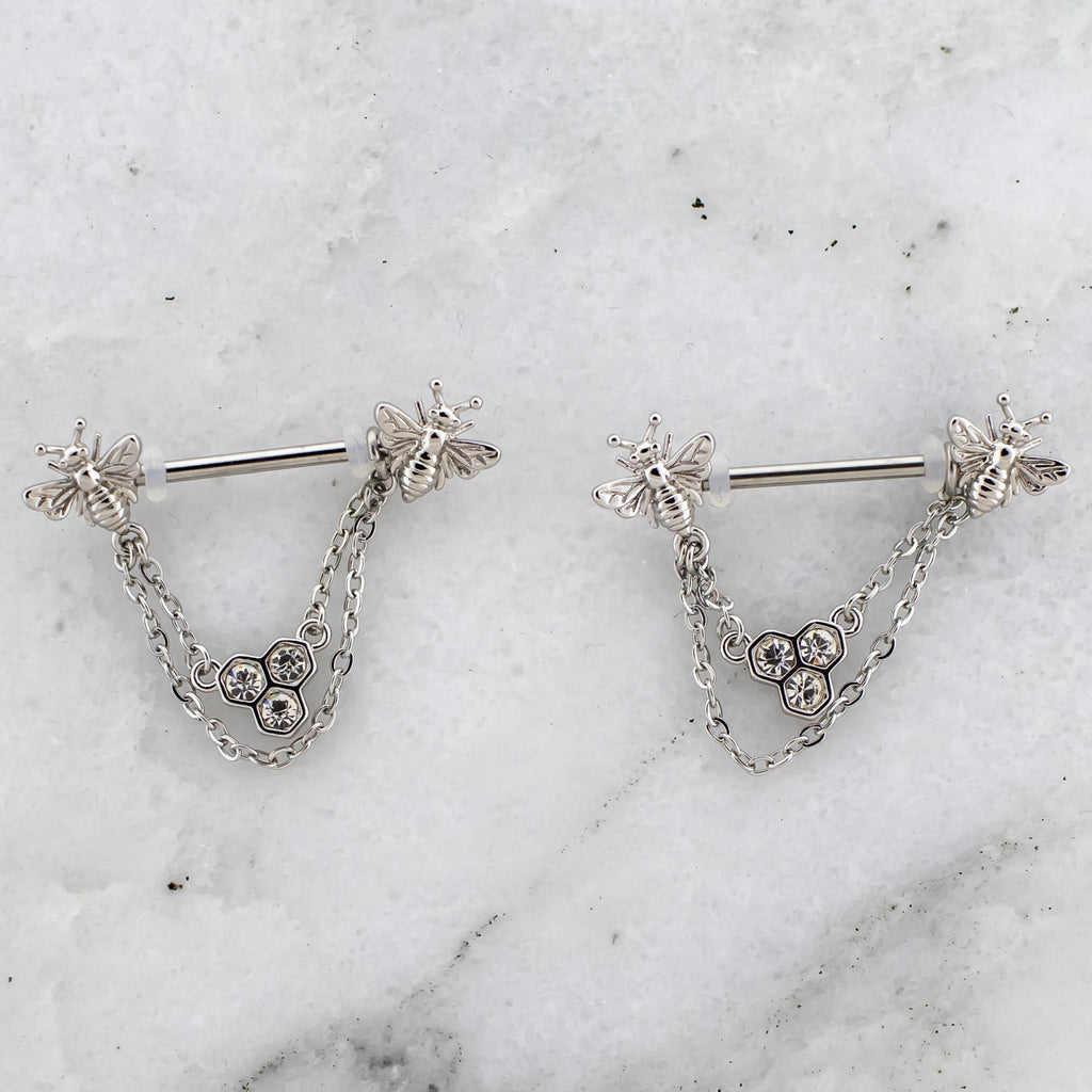 14G Nipple Stirrup w/ Bees & Honeycomb | Body Jewelry | Wiccan Center