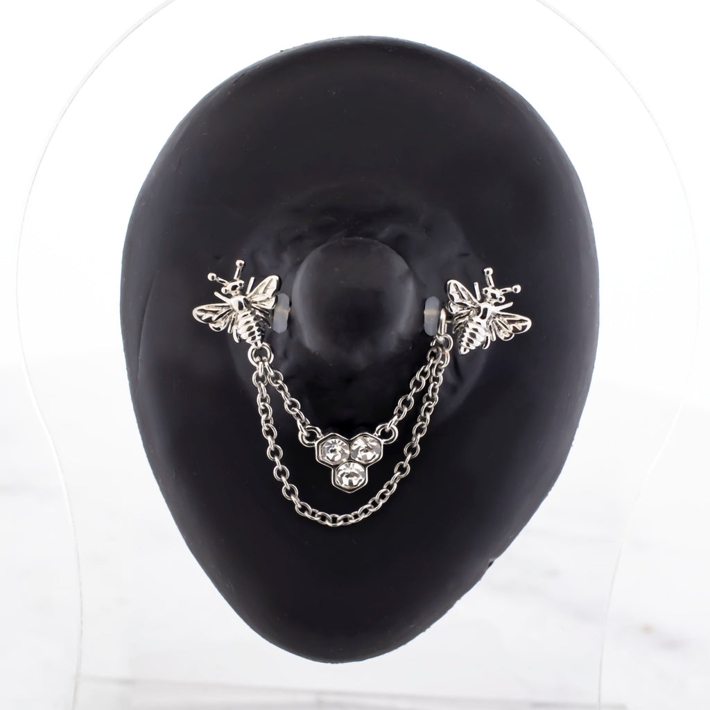 14G Nipple Stirrup w/ Bees & Honeycomb | Body Jewelry | Wiccan Center