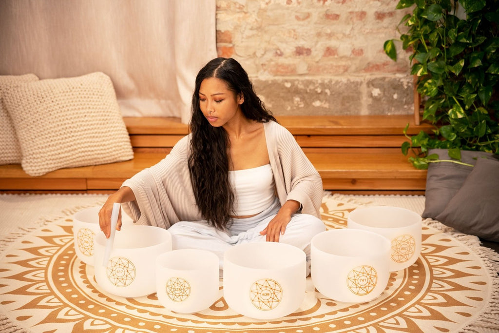 Solfeggio Crystal Singing Bowl Set (396, 417, 528, 639, 741, 852 Hz) | Solfeggio Crystal Singing Bowl Set | Wiccan Center