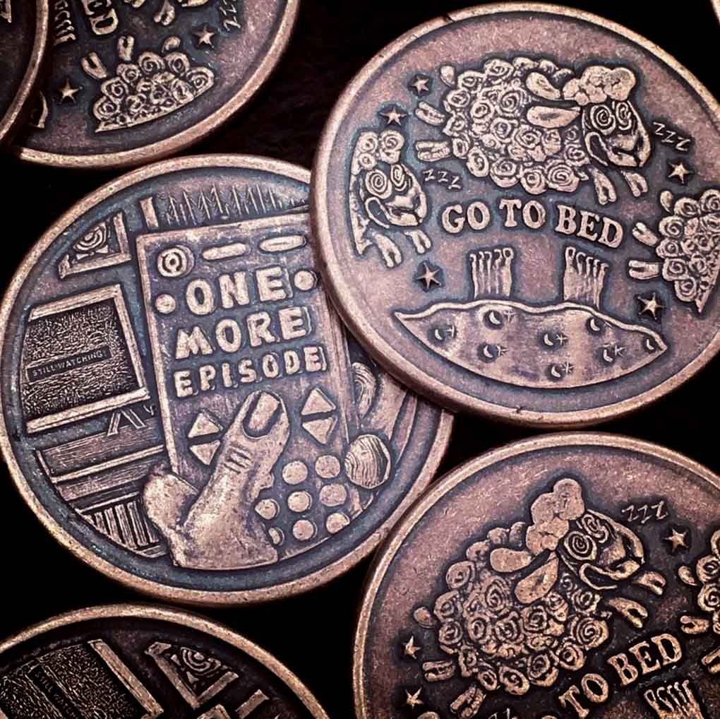 One More Episode / Go to Bed Decision Maker Coin | Artwork | Wiccan Center