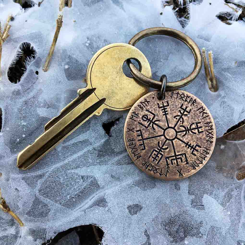 Vegvisir Norse Compass Bronze Keyring | Keychains | Wiccan Center