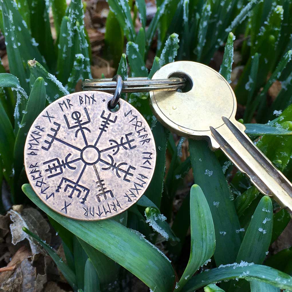 Vegvisir Norse Compass Bronze Keyring | Keychains | Wiccan Center