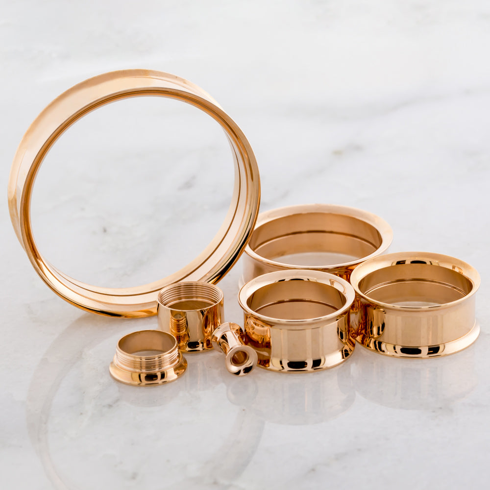 Steel Rose Gold Double Flare Tunnels - Internally Threaded | Body Jewelry | Wiccan Center