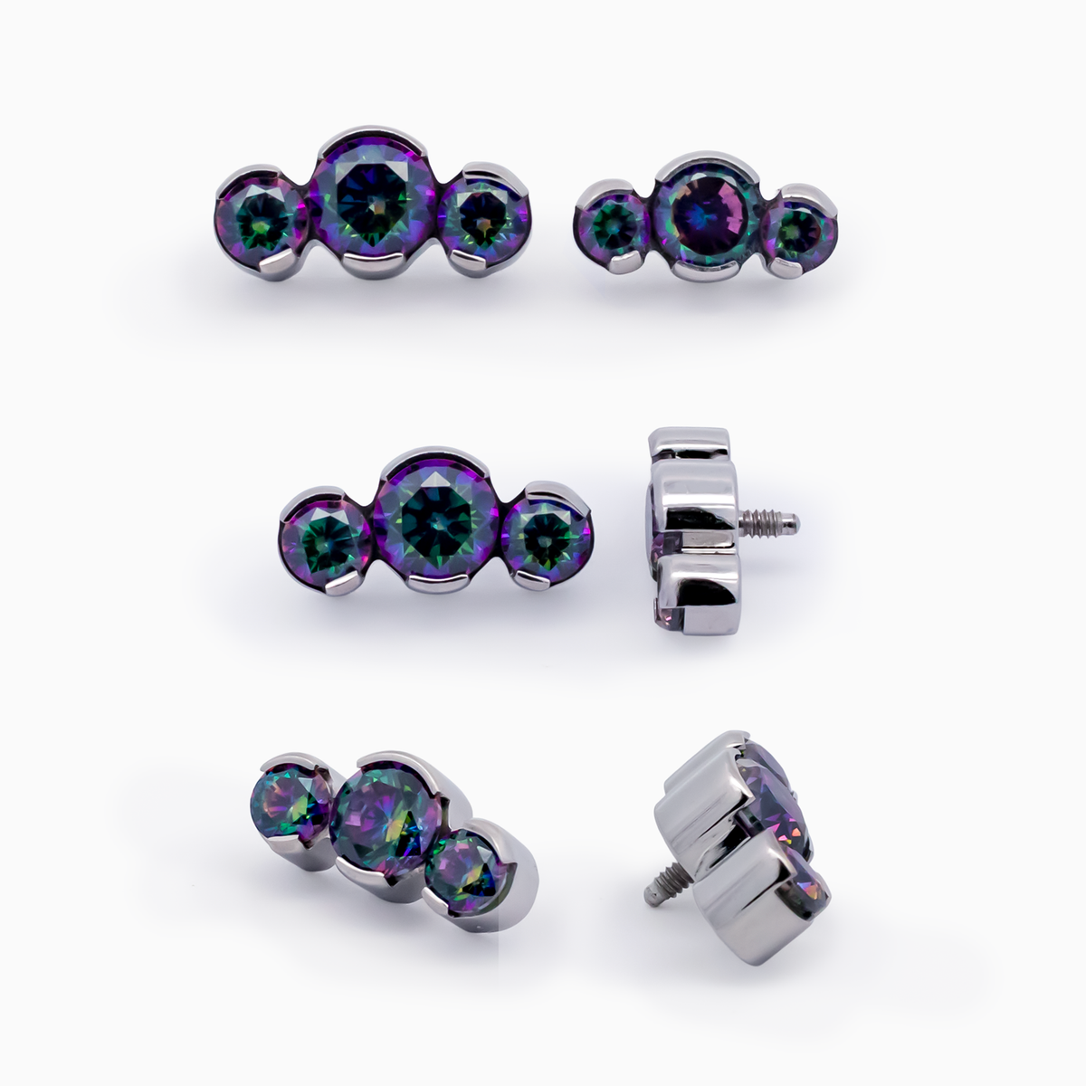 Steel Internally Threaded End - 3 CZ Cluster 16G | Body Jewelry | Wiccan Center