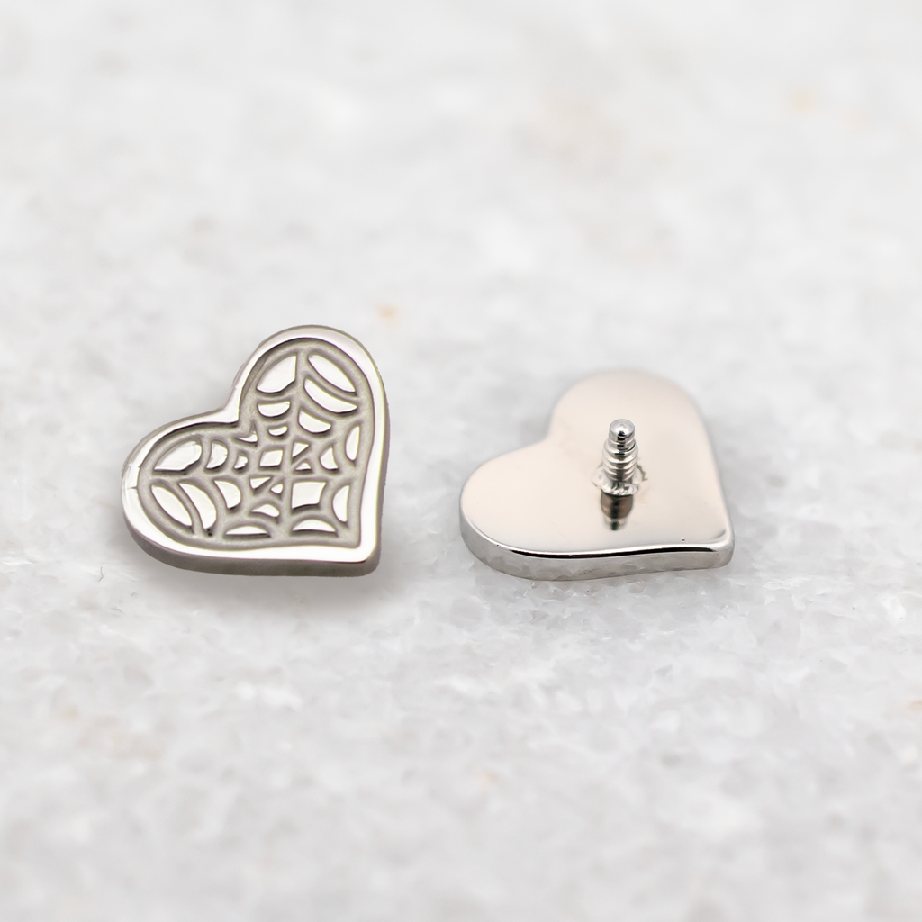16G/18G Steel Internally Threaded Spider Web Heart End | Body Jewelry | Wiccan Center